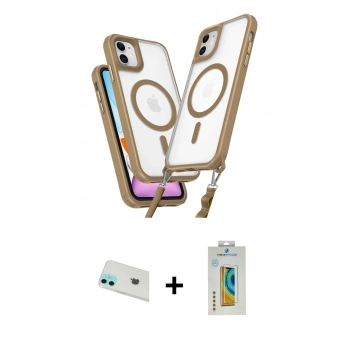 MARSİLYAN™- iPhone 12 Kılıf Atlas Doku Koleksiyonu - Siyah Polymer Nano Ekran Koruyucu + Rainbow Kamera Lens Koruma Cam - YL
