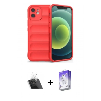 MARSİLYAN™- iPhone 12 Kılıf Atlas Koleksiyonu - Siyah Bilvis 5in1 3D Magic Cam Ekran Koruyucu + Kamera Lens Koruma Cam - SF
