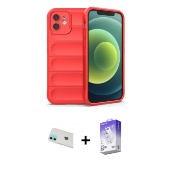 MARSİLYAN™- iPhone 12 Kılıf Atlas Koleksiyonu - Siyah Bilvis 5in1 3D Magic Cam Ekran Koruyucu + Rainbow Kamera Lens Koruma Cam - YL
