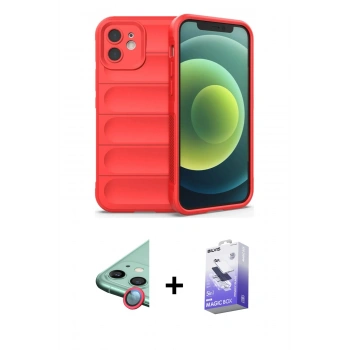 MARSİLYAN™- iPhone 12 Kılıf Atlas Koleksiyonu - Siyah Bilvis 5in1 5D Magic Hayalet Cam Ekran Koruyucu + Raze Metal Kamera Lens - KI