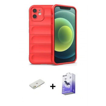 MARSİLYAN™- iPhone 12 Kılıf Atlas Koleksiyonu - Siyah Bilvis 5in1 5D Magic Hayalet Cam Ekran Koruyucu + Renkli Kamera Lens Koruma Cam - TU