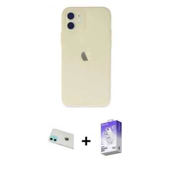 MARSİLYAN™- iPhone 12 Kılıf Atlas Minimal Prime - Siyah Bilvis 5in1 3D Magic Cam Ekran Koruyucu + Rainbow Kamera Lens Koruma Cam - YL