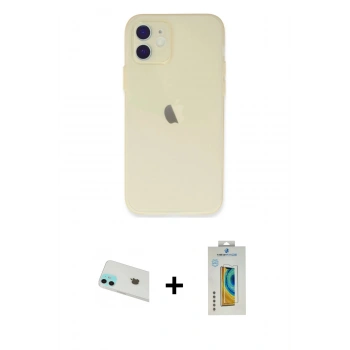 MARSİLYAN™- iPhone 12 Kılıf Atlas Minimal Prime - Siyah Polymer Nano Ekran Koruyucu + Rainbow Kamera Lens Koruma Cam - YL