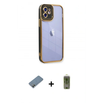 MARSİLYAN™- iPhone 12 Kılıf Çekirdek Klasik Serisi - Siyah Joko Magic 5D Hayalet Cam + Metal Kamera Lens Koruma Cam - AKYL