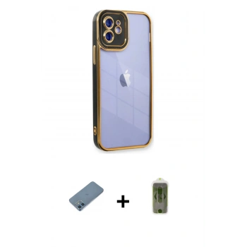 MARSİLYAN™- iPhone 12 Kılıf Çekirdek Klasik Serisi - Siyah Joko Magic 5D Hayalet Cam + Shine Kamera Lens Koruma Cam - MI