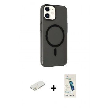 MARSİLYAN™- iPhone 12 Kılıf Çekirdek Modern Prime - Şeffaf Pasifik Cam Ekran Koruyucu + Renkli Kamera Lens Koruma Cam - TU