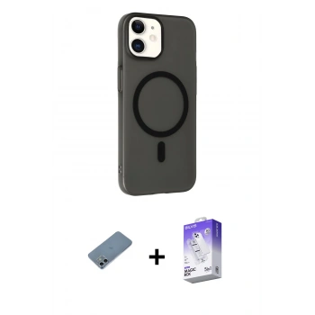 MARSİLYAN™- iPhone 12 Kılıf Çekirdek Modern Prime - Siyah Bilvis 5in1 3D Magic Cam Ekran Koruyucu + Shine Kamera Lens Koruma Cam - SABE