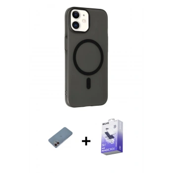 MARSİLYAN™- iPhone 12 Kılıf Çekirdek Modern Prime - Siyah Bilvis 5in1 5D Magic Hayalet Cam Ekran Koruyucu + Shine Kamera Lens Koruma Cam - PE