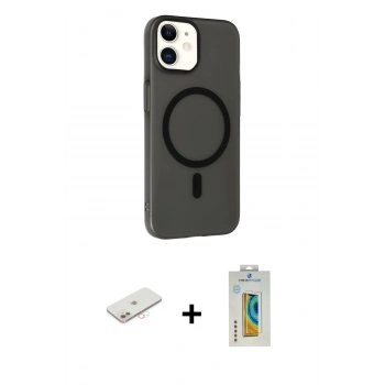 MARSİLYAN™- iPhone 12 Kılıf Çekirdek Modern Prime - Siyah Polymer Nano Ekran Koruyucu + Renkli Kamera Lens Koruma Cam - YL
