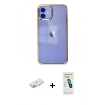 MARSİLYAN™- iPhone 12 Kılıf Doruk Doku Prime - Şeffaf Pasifik Cam Ekran Koruyucu + Renkli Kamera Lens Koruma Cam - PE