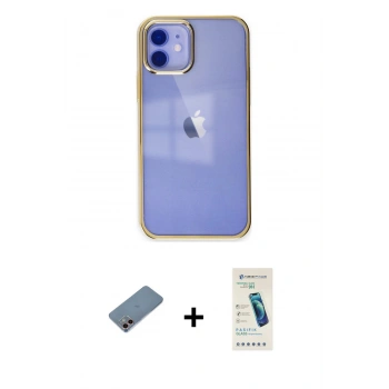 MARSİLYAN™- iPhone 12 Kılıf Doruk Doku Prime - Şeffaf Pasifik Cam Ekran Koruyucu + Shine Kamera Lens Koruma Cam - PE