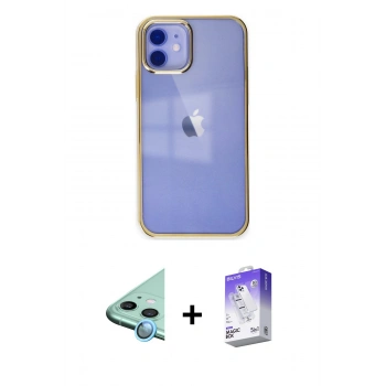 MARSİLYAN™- iPhone 12 Kılıf Doruk Doku Prime - Siyah Bilvis 5in1 3D Magic Cam Ekran Koruyucu + Raze Metal Kamera Lens - MI
