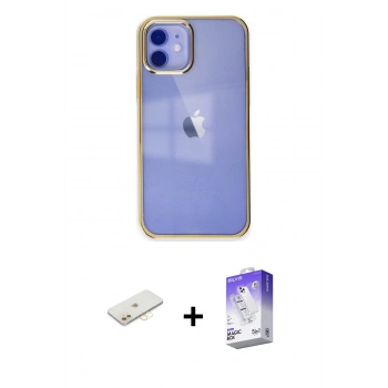 MARSİLYAN™- iPhone 12 Kılıf Doruk Doku Prime - Siyah Bilvis 5in1 3D Magic Cam Ekran Koruyucu + Renkli Kamera Lens Koruma Cam - SI