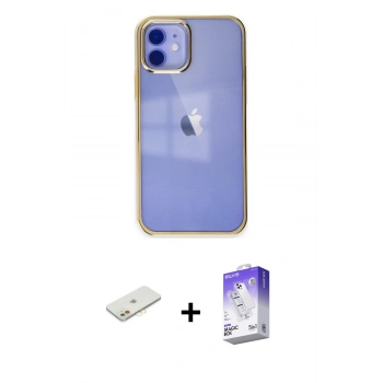 MARSİLYAN™- iPhone 12 Kılıf Doruk Doku Prime - Siyah Bilvis 5in1 3D Magic Cam Ekran Koruyucu + Renkli Kamera Lens Koruma Cam - TU