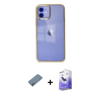MARSİLYAN™- iPhone 12 Kılıf Doruk Doku Prime - Siyah Bilvis 5in1 5D Magic Hayalet Cam Ekran Koruyucu + Metal Kamera Lens Koruma Cam - GD