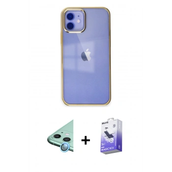 MARSİLYAN™- iPhone 12 Kılıf Doruk Doku Prime - Siyah Bilvis 5in1 5D Magic Hayalet Cam Ekran Koruyucu + Raze Metal Kamera Lens - MI