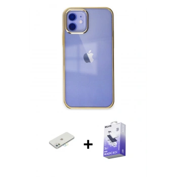 MARSİLYAN™- iPhone 12 Kılıf Doruk Doku Prime - Siyah Bilvis 5in1 5D Magic Hayalet Cam Ekran Koruyucu + Renkli Kamera Lens Koruma Cam - SI