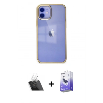 MARSİLYAN™- iPhone 12 Kılıf Doruk Doku Prime - Siyah Bilvis 5in1 5D Magic Hayalet Cam Ekran Koruyucu + Kamera Lens Koruma Cam - SF