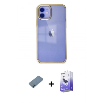 MARSİLYAN™- iPhone 12 Kılıf Doruk Doku Prime - Siyah Bilvis 5in1 5D Magic Hayalet Cam Ekran Koruyucu + Shine Kamera Lens Koruma Cam - MI