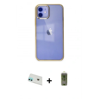 MARSİLYAN™- iPhone 12 Kılıf Doruk Doku Prime - Siyah Joko Magic 5D Hayalet Cam + Rainbow Kamera Lens Koruma Cam - YL
