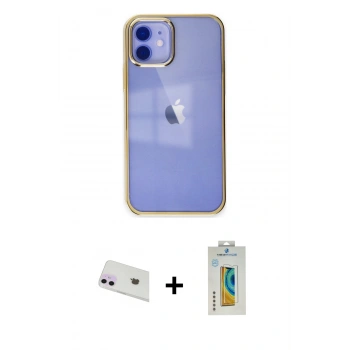 MARSİLYAN™- iPhone 12 Kılıf Doruk Doku Prime - Siyah Polymer Nano Ekran Koruyucu + Rainbow Kamera Lens Koruma Cam - MR