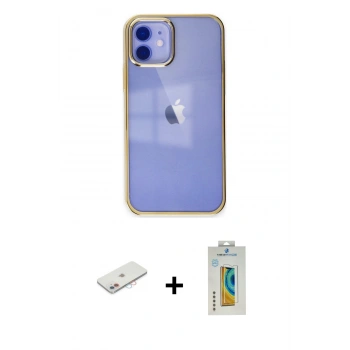 MARSİLYAN™- iPhone 12 Kılıf Doruk Doku Prime - Siyah Polymer Nano Ekran Koruyucu + Renkli Kamera Lens Koruma Cam - PE