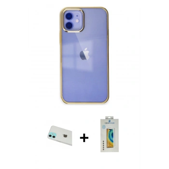 MARSİLYAN™- iPhone 12 Kılıf Doruk Doku Prime - Siyah Polymer Nano Ekran Koruyucu + Rainbow Kamera Lens Koruma Cam - YL