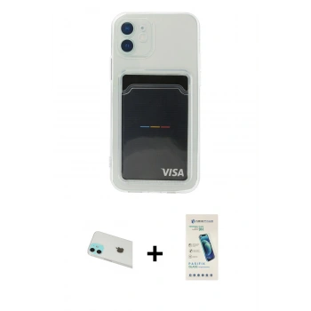 MARSİLYAN™- iPhone 12 Kılıf Doruk Klasik Koleksiyonu - Şeffaf Pasifik Cam Ekran Koruyucu + Rainbow Kamera Lens Koruma Cam - YL