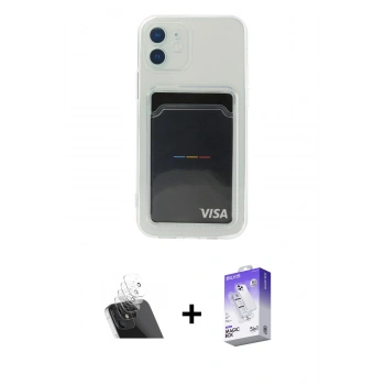 MARSİLYAN™- iPhone 12 Kılıf Doruk Klasik Koleksiyonu - Siyah Bilvis 5in1 3D Magic Cam Ekran Koruyucu + Kamera Lens Koruma Cam - SF