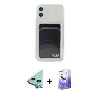 MARSİLYAN™- iPhone 12 Kılıf Doruk Klasik Koleksiyonu - Siyah Bilvis 5in1 5D Magic Hayalet Cam Ekran Koruyucu + Raze Metal Kamera Lens - MI