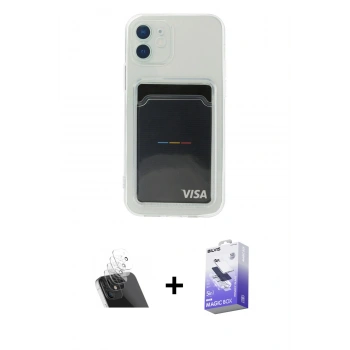 MARSİLYAN™- iPhone 12 Kılıf Doruk Klasik Koleksiyonu - Siyah Bilvis 5in1 5D Magic Hayalet Cam Ekran Koruyucu + Kamera Lens Koruma Cam - SF