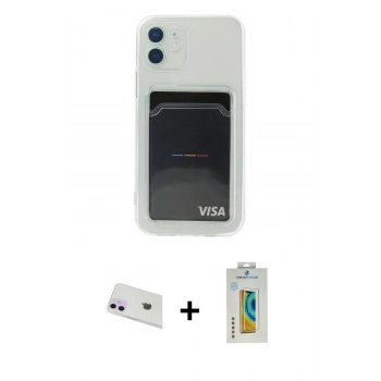 MARSİLYAN™- iPhone 12 Kılıf Doruk Klasik Koleksiyonu - Siyah Polymer Nano Ekran Koruyucu + Rainbow Kamera Lens Koruma Cam - MR