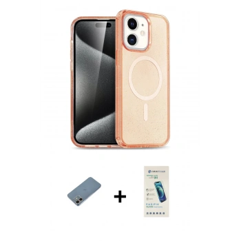 MARSİLYAN™- iPhone 12 Kılıf Eksen Doku Koleksiyonu - Şeffaf Pasifik Cam Ekran Koruyucu + Shine Kamera Lens Koruma Cam - GI