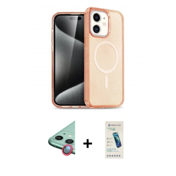 MARSİLYAN™- iPhone 12 Kılıf Eksen Doku Koleksiyonu - Şeffaf Pasifik Cam Ekran Koruyucu + Raze Metal Kamera Lens - KI