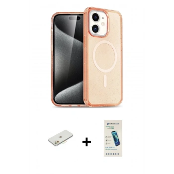 MARSİLYAN™- iPhone 12 Kılıf Eksen Doku Koleksiyonu - Şeffaf Pasifik Cam Ekran Koruyucu + Renkli Kamera Lens Koruma Cam - TU