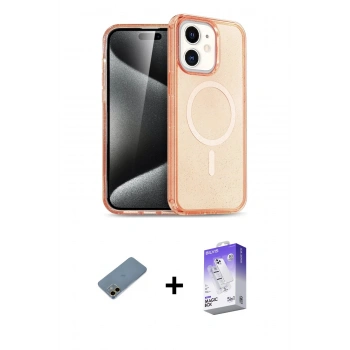 MARSİLYAN™- iPhone 12 Kılıf Eksen Doku Koleksiyonu - Siyah Bilvis 5in1 3D Magic Cam Ekran Koruyucu + Shine Kamera Lens Koruma Cam - GD