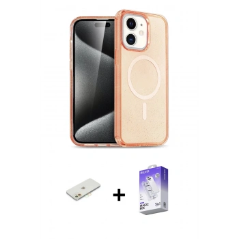 MARSİLYAN™- iPhone 12 Kılıf Eksen Doku Koleksiyonu - Siyah Bilvis 5in1 3D Magic Cam Ekran Koruyucu + Renkli Kamera Lens Koruma Cam - TU