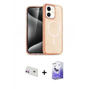 MARSİLYAN™- iPhone 12 Kılıf Eksen Doku Koleksiyonu - Siyah Bilvis 5in1 5D Magic Hayalet Cam Ekran Koruyucu + Rainbow Kamera Lens Koruma Cam - MR