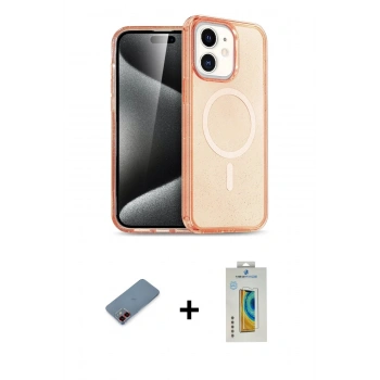 MARSİLYAN™- iPhone 12 Kılıf Eksen Doku Koleksiyonu - Siyah Polymer Nano Ekran Koruyucu + Metal Kamera Lens Koruma Cam - KI