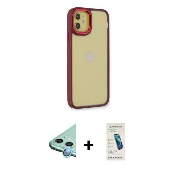 MARSİLYAN™- iPhone 12 Kılıf Eksen Doku Prime - Şeffaf Pasifik Cam Ekran Koruyucu + Raze Metal Kamera Lens - MI