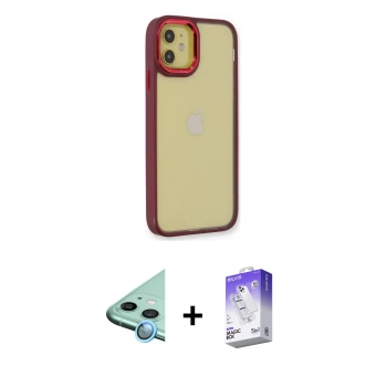 MARSİLYAN™- iPhone 12 Kılıf Eksen Doku Prime - Siyah Bilvis 5in1 3D Magic Cam Ekran Koruyucu + Raze Metal Kamera Lens - MI