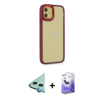 MARSİLYAN™- iPhone 12 Kılıf Eksen Doku Prime - Siyah Bilvis 5in1 5D Magic Hayalet Cam Ekran Koruyucu + Raze Metal Kamera Lens - MI
