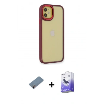 MARSİLYAN™- iPhone 12 Kılıf Eksen Doku Prime - Siyah Bilvis 5in1 5D Magic Hayalet Cam Ekran Koruyucu + Shine Kamera Lens Koruma Cam - PE