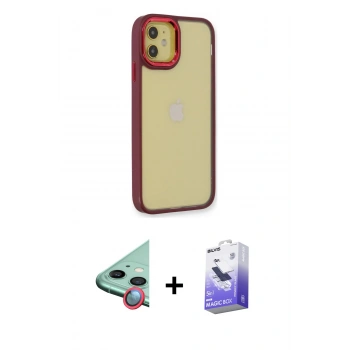 MARSİLYAN™- iPhone 12 Kılıf Eksen Doku Prime - Siyah Bilvis 5in1 5D Magic Hayalet Cam Ekran Koruyucu + Raze Metal Kamera Lens - KI