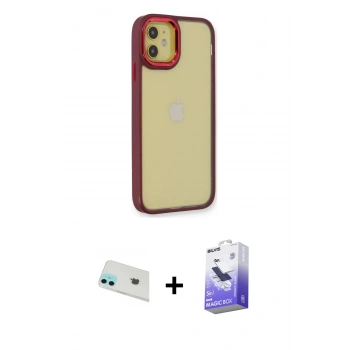MARSİLYAN™- iPhone 12 Kılıf Eksen Doku Prime - Siyah Bilvis 5in1 5D Magic Hayalet Cam Ekran Koruyucu + Rainbow Kamera Lens Koruma Cam - YL