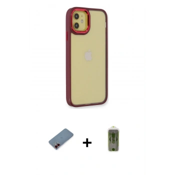 MARSİLYAN™- iPhone 12 Kılıf Eksen Doku Prime - Siyah Joko Magic 5D Hayalet Cam + Metal Kamera Lens Koruma Cam - KI