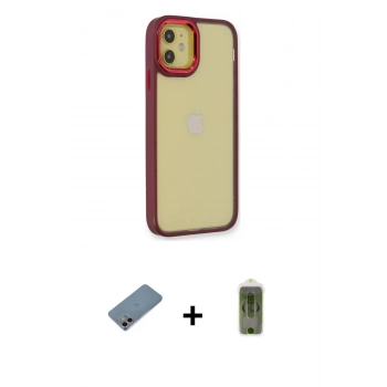 MARSİLYAN™- iPhone 12 Kılıf Eksen Doku Prime - Siyah Joko Magic 5D Hayalet Cam + Shine Kamera Lens Koruma Cam - PE