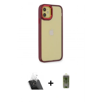 MARSİLYAN™- iPhone 12 Kılıf Eksen Doku Prime - Siyah Joko Magic 5D Hayalet Cam + Kamera Lens Koruma Cam - SF