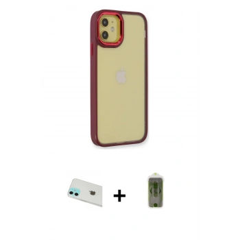 MARSİLYAN™- iPhone 12 Kılıf Eksen Doku Prime - Siyah Joko Magic 5D Hayalet Cam + Rainbow Kamera Lens Koruma Cam - YL