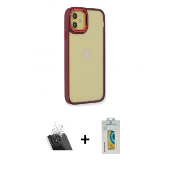 MARSİLYAN™- iPhone 12 Kılıf Eksen Doku Prime - Siyah Polymer Nano Ekran Koruyucu + Kamera Lens Koruma Cam - SF
